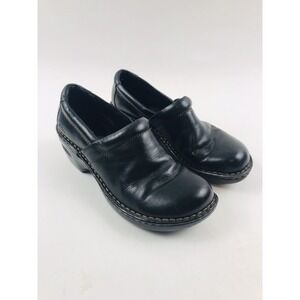 Born Concept BOC Shoes Women's 8 M Black Leather Wedge Loafer Nurse Clog BC3632